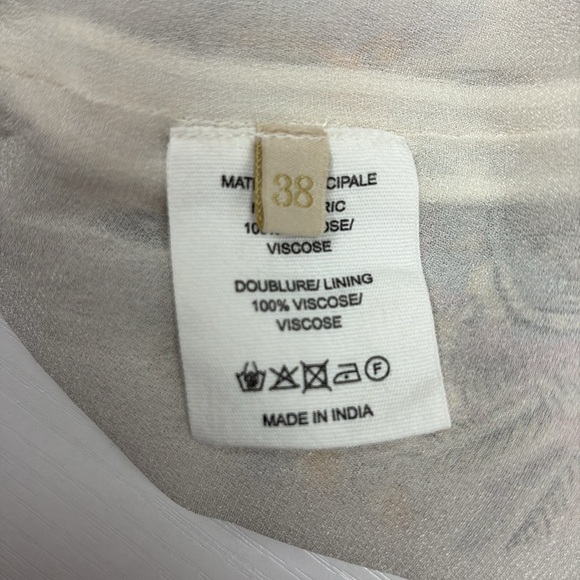 Vanessa Bruno Floral Surplice Faux Wrap Long Sleeve Mini Dress Boho Cream 8 - Picture 7 of 8